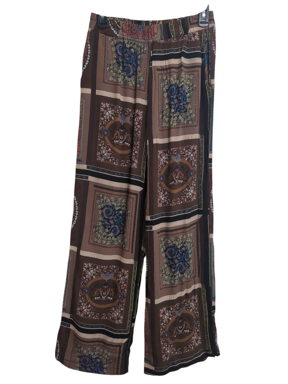 Astrid Made in Italy Gemma Scarf Print Wide Leg Palazzo Pants Med Boho Cottage